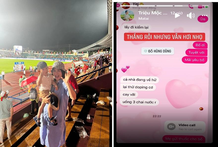 Vợ con Hùng Dũng dự khán tất cả các trận đấu của U23 Việt Nam. Ảnh: FBNV Vợ con Hùng Dũng dự khán tất cả các trận đấu của U23 Việt Nam. Ảnh: FBNV