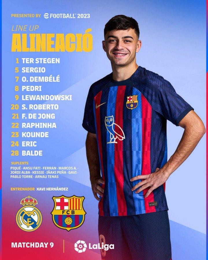 Bên phía Barcelona, Kounde kịp thời trở lại. De Jong được đá chính thay Gavi