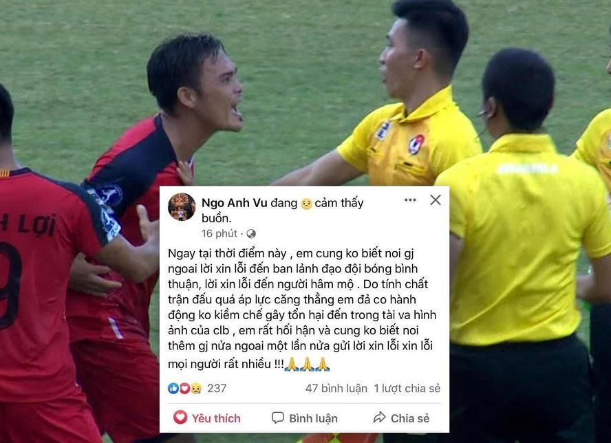 Ngô Anh Vũ đăng bài xin lỗi sau hành vi phản cảm với trọng tài.