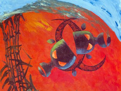  “Chọi trâu”- sơn dầu trên vải của Hữu Ước 