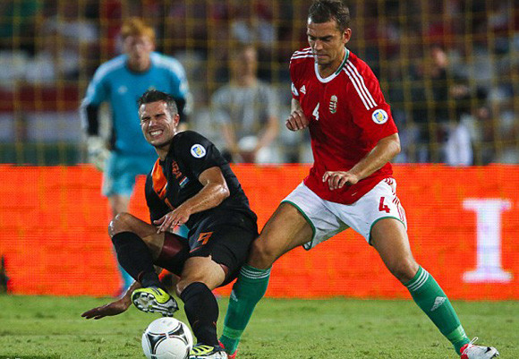 Van Persie (trái) trong màu áo ĐT Hà Lan