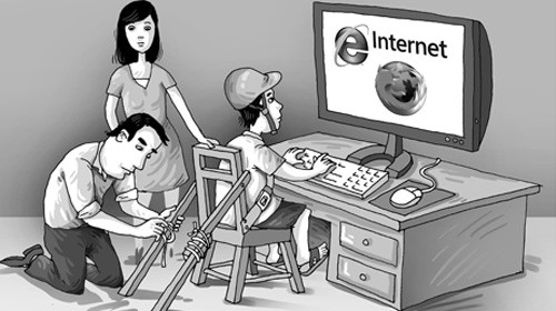 Cha mẹ nên sử dụng máy tính, Internet để quan tâm con đúng cách. Minh họa: LAP