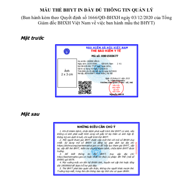 Mẫu thẻ BHYT (mẫu mới) in đầy đủ thông tin. Ảnh: Bảo hiểm xã hội TPHCM Mẫu thẻ BHYT (mẫu mới) in đầy đủ thông tin. Ảnh: Bảo hiểm xã hội TPHCM