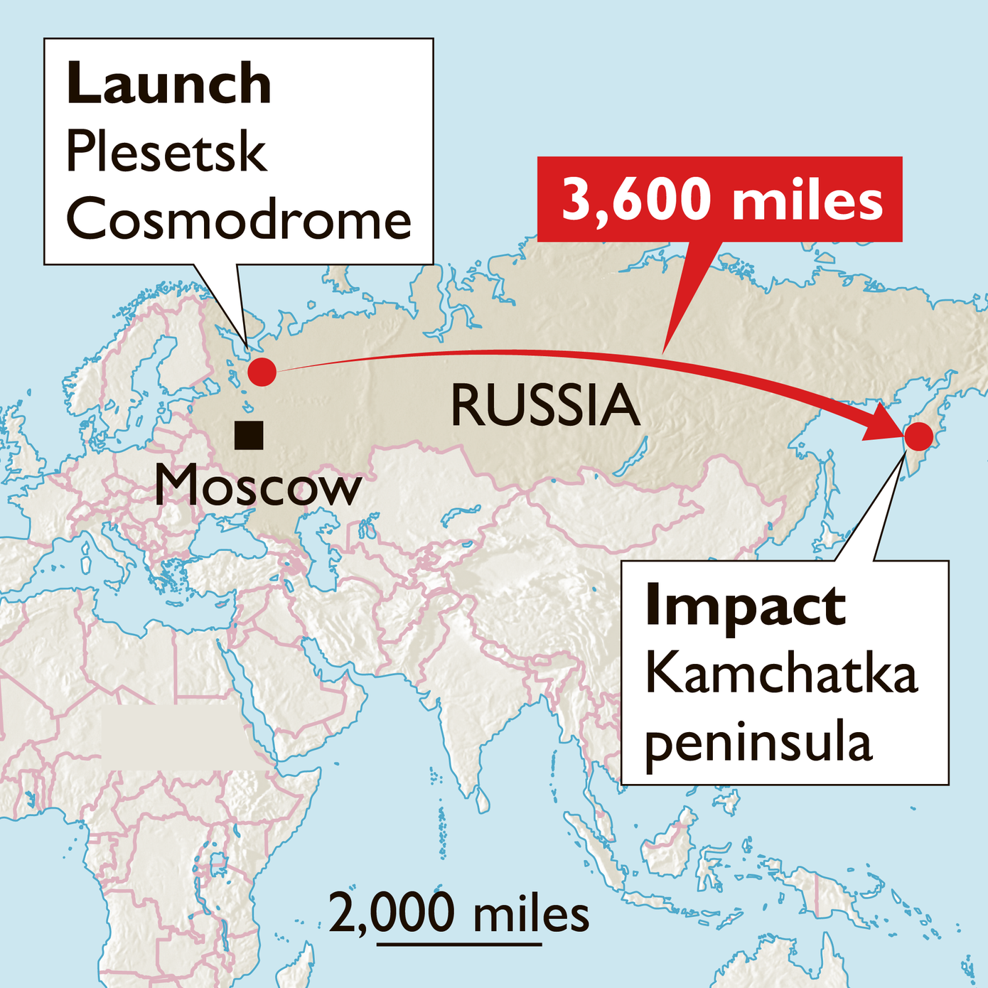 Tên lửa được phóng từ sân bay vũ trụ quân sự Plesetsk và bắn trúng mục tiêu giả định ở Kamchatka. Ảnh: The Sun