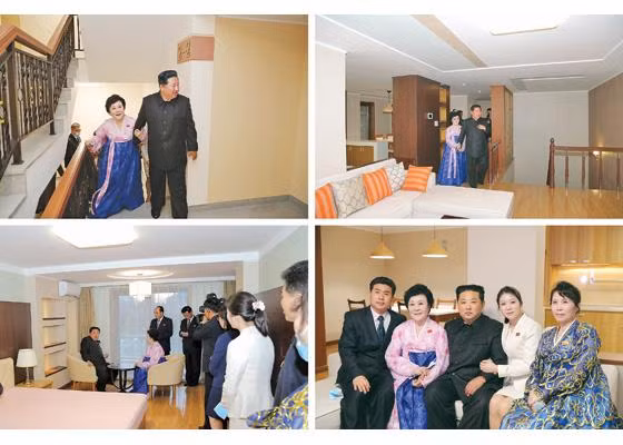 Bà Ri, khoảng 79 tuổi, bày tỏ sự xúc động và nói rằng gia đình bà đã “khóc suốt đêm vì lòng biết ơn sâu sắc”, KCNA viết. Ảnh: Rodong Sinmun