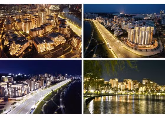 Khu chung cư đẹp long lanh soi bóng xuống sông Pothong. Ảnh: Rodong Sinmun