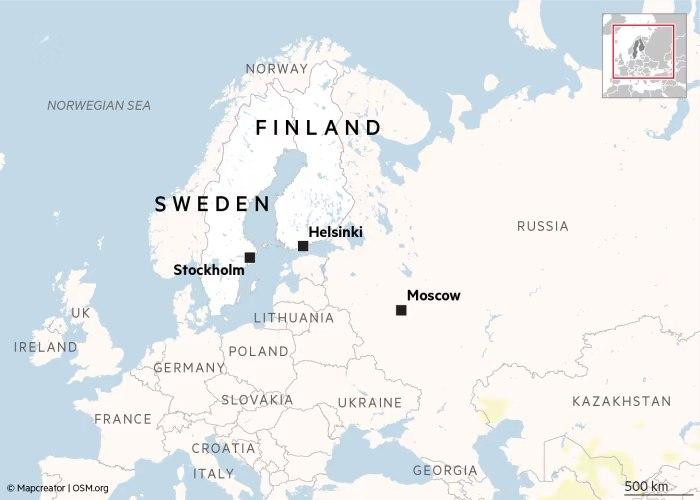 Thụy Điển, Phần Lan nằm sát Nga.