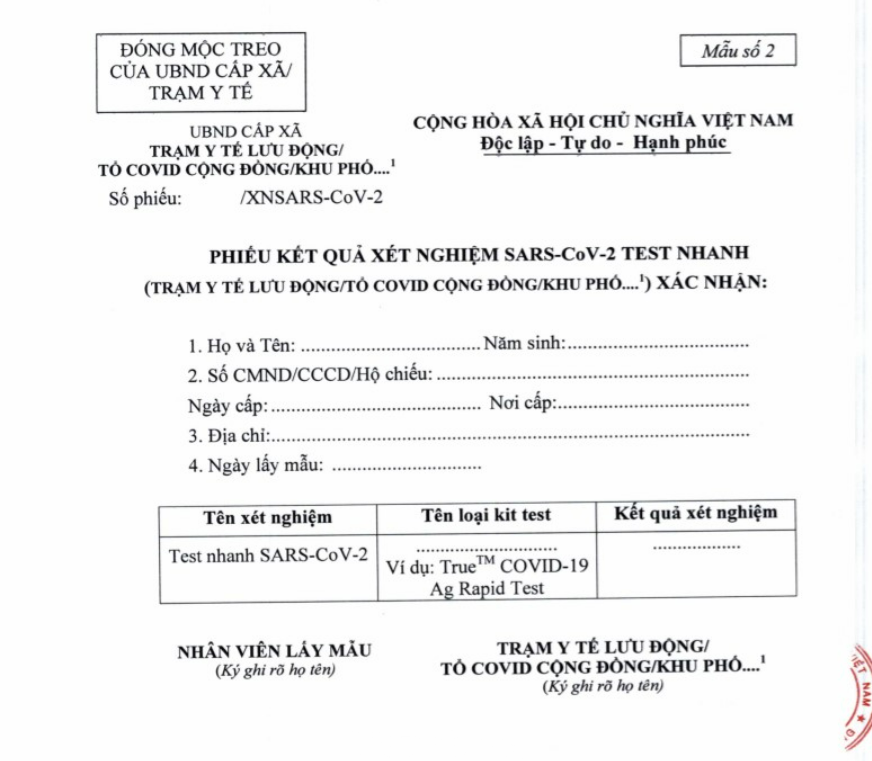 Mẫu kết quả xét nghiệm của ngành chức năng