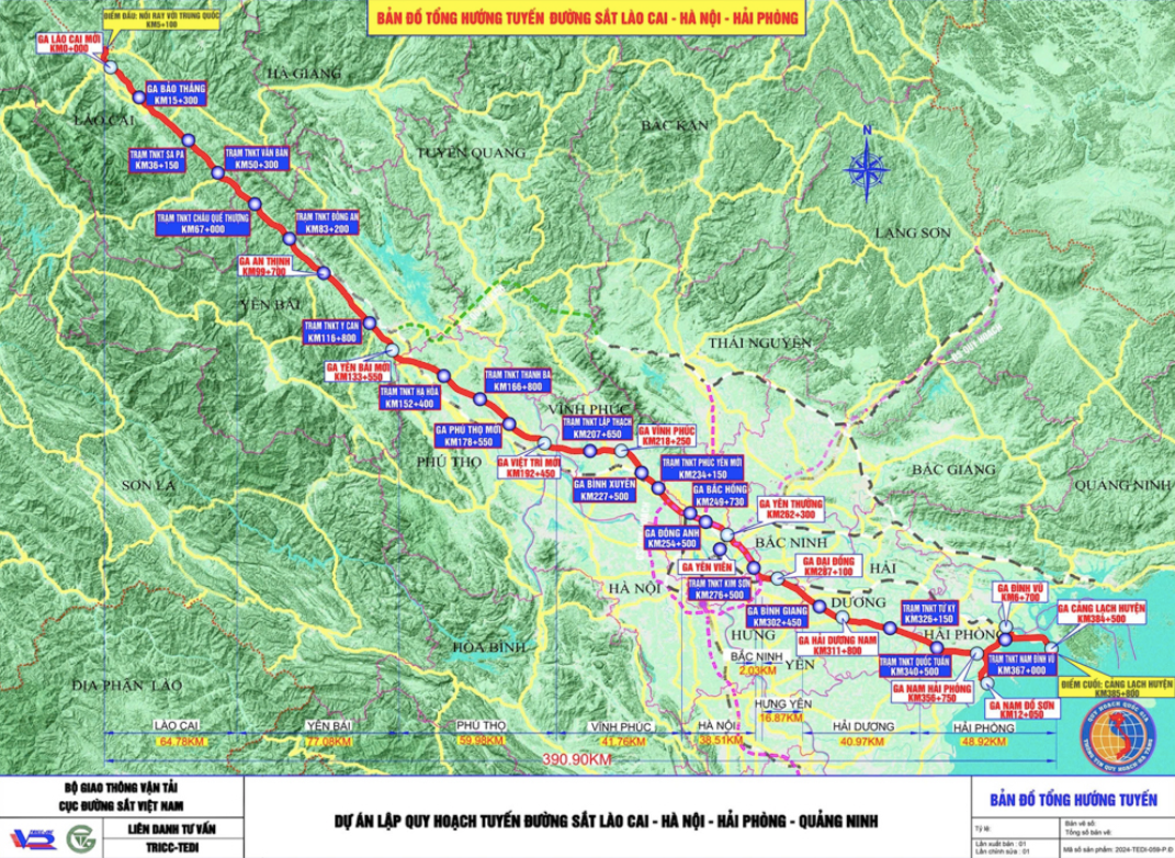 Sơ đồ tổng thể tuyến đường sắt Lào Cai - Hà Nội - Hải Phòng