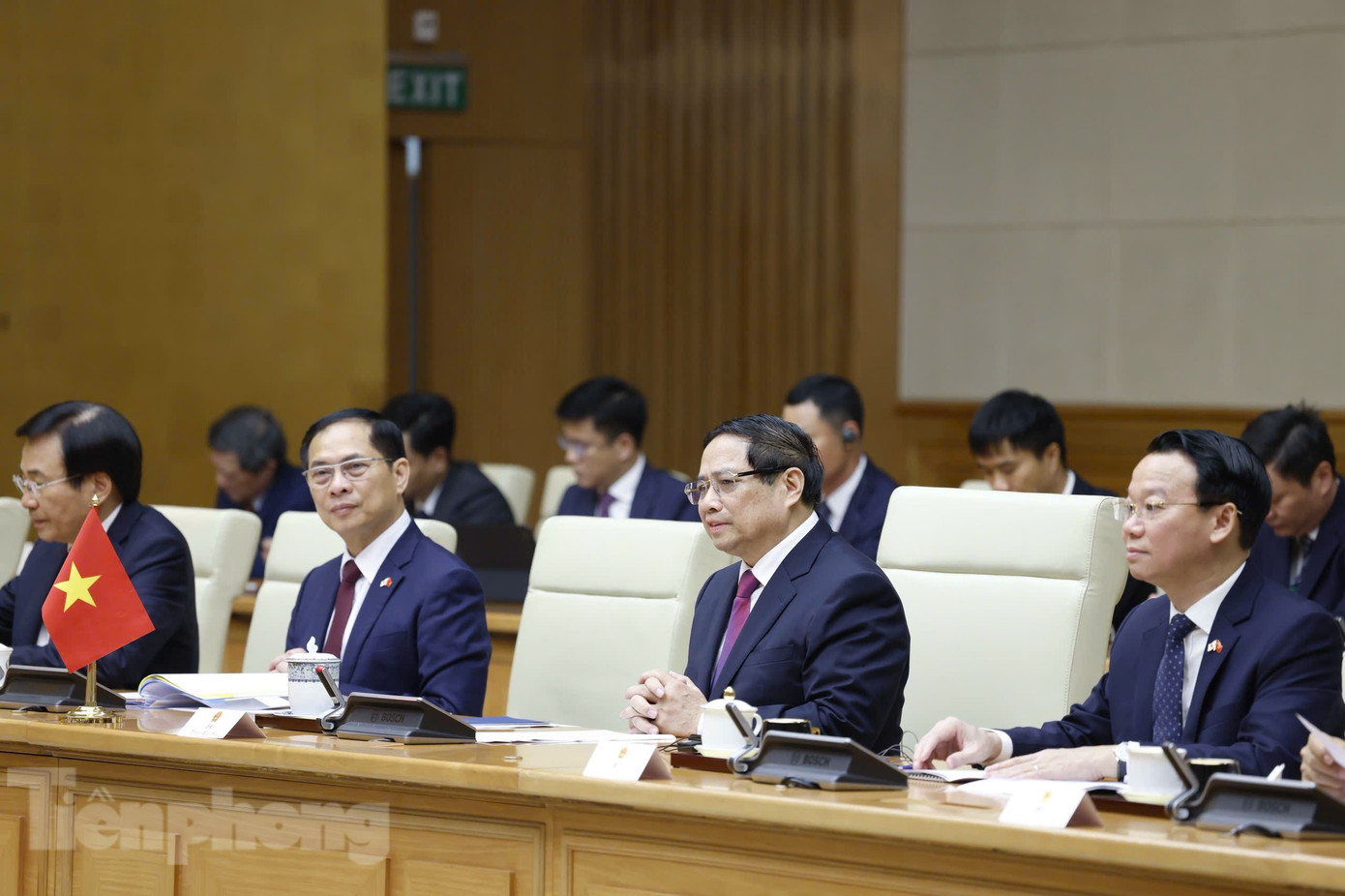 Thủ tướng Phạm Minh Chính và các quan chức cấp cao Việt Nam tại cuộc hội đàm. Ảnh: Như Ý Thủ tướng Phạm Minh Chính và các quan chức cấp cao Việt Nam tại cuộc hội đàm. Ảnh: Như Ý