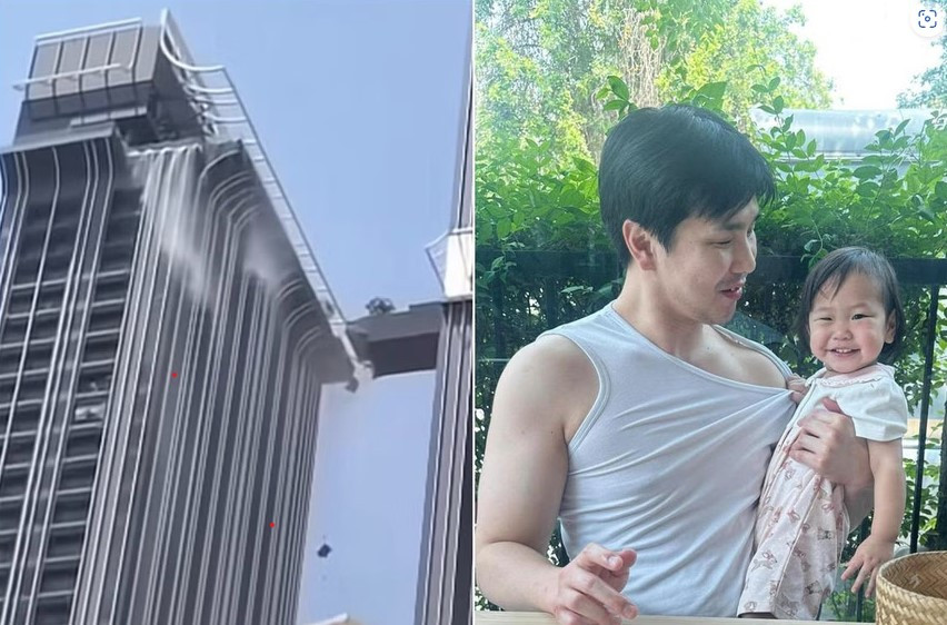 Anh Kwon Young-un và con gái đang sống trong tòa nhà bị rung lắc trong trận động đất ngày 28/3. (Nguồn: Fb)