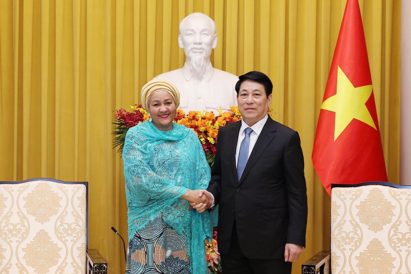 Chủ tịch nước Lương Cường tiếp Phó Tổng Thư ký Liên Hợp Quốc Amina Mohammed. Ảnh: TTXVN