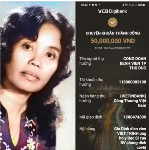 Việt Trinh chia sẻ hình ảnh của mẹ và biên lai chuyển tiền ủng hộ. Việt Trinh chia sẻ hình ảnh của mẹ và biên lai chuyển tiền ủng hộ.