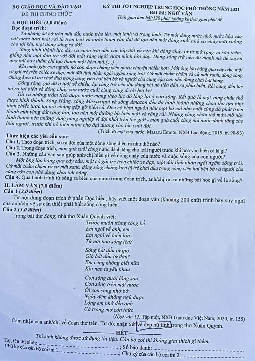 Đề thi môn Ngữ văn kỳ thi Tốt nghiệp THPT Quốc gia năm 2021 (đợt 1). Đề thi môn Ngữ văn kỳ thi Tốt nghiệp THPT Quốc gia năm 2021 (đợt 1).