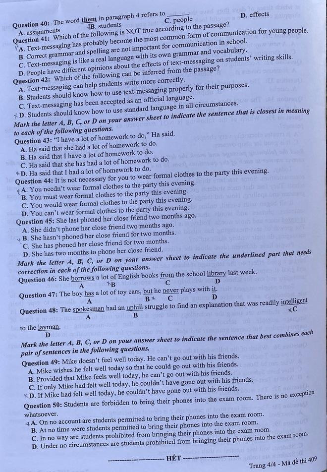 Đề thi Ngoại ngữ kỳ thi Tốt nghiệp THPT 2021 đợt 1.