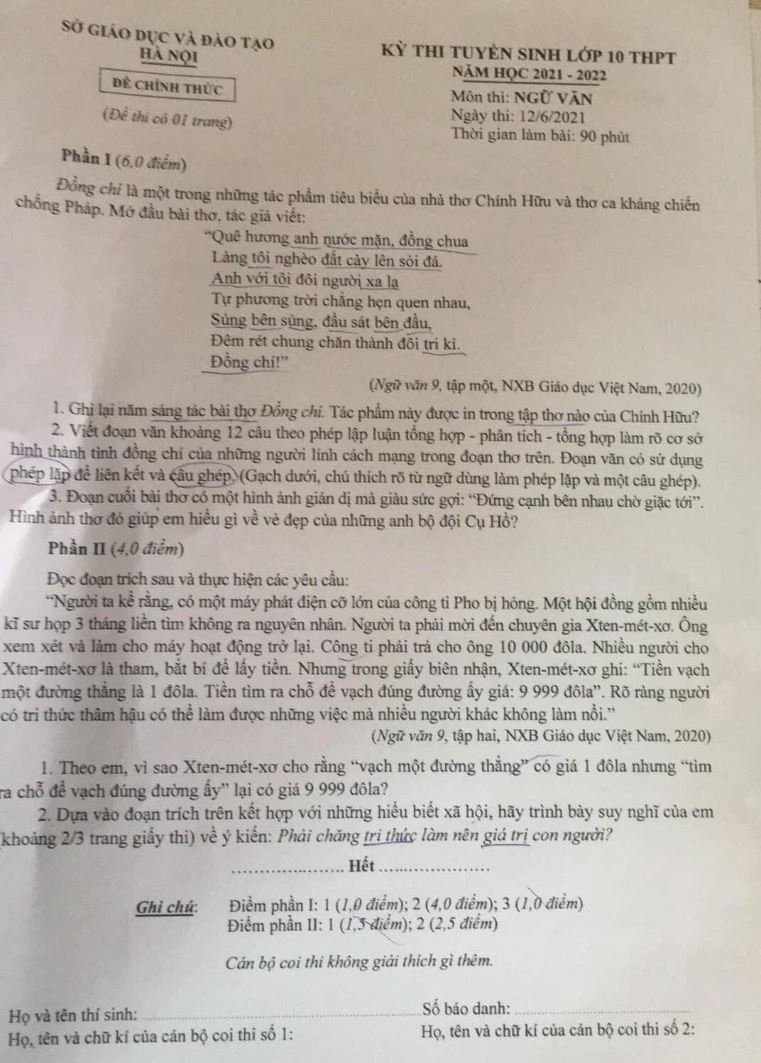 Đề thi môn Ngữ Văn vào lớp 10 tại Hà Nội năm 2021. Đề thi môn Ngữ Văn vào lớp 10 tại Hà Nội năm 2021.