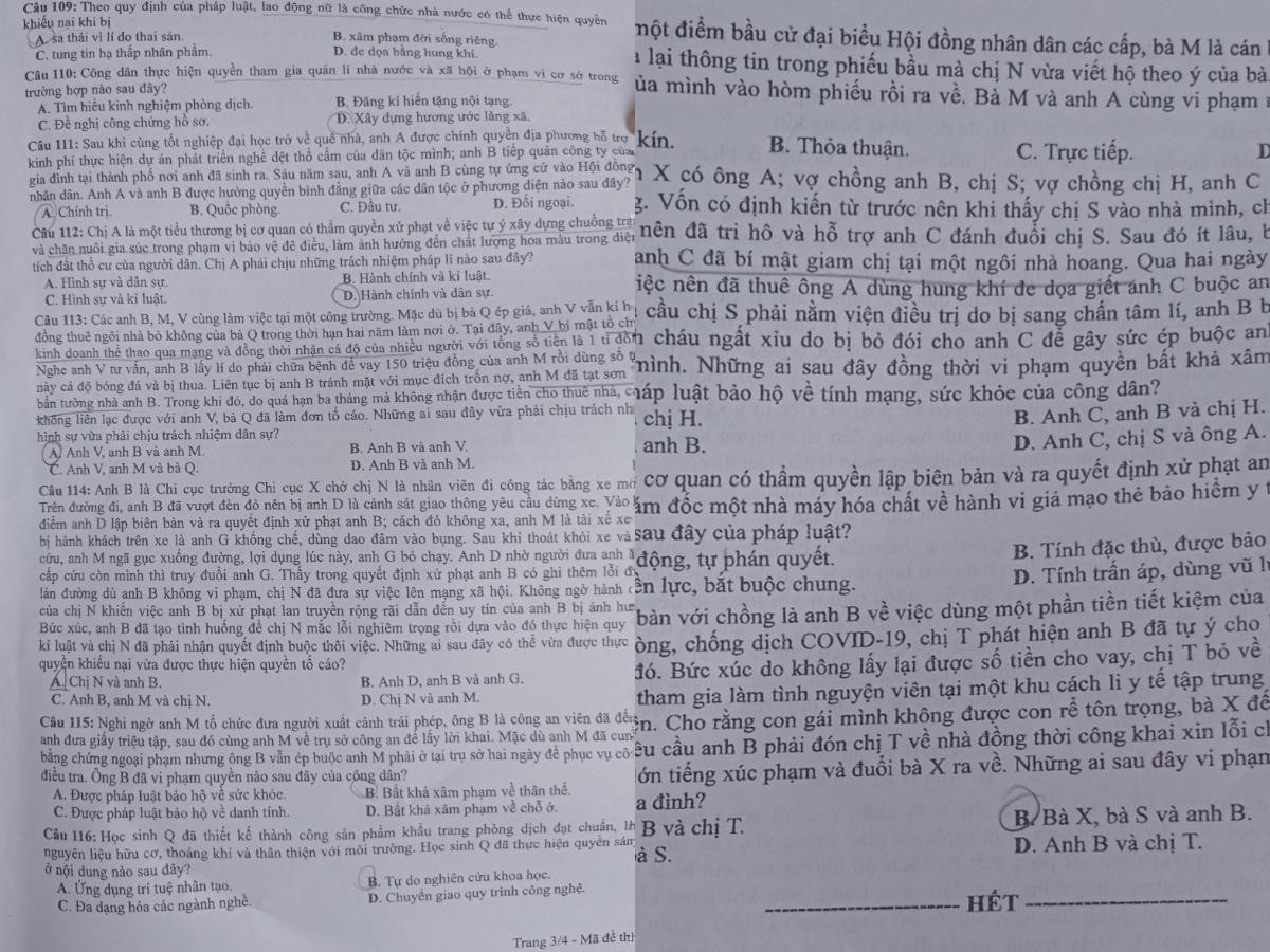Đề thi Giáo dục công dân, tổ hợp Khoa học xã hội.