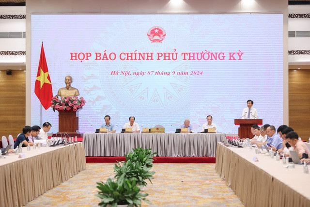 Buổi họp báo Chính phủ thường kỳ tháng 8 diễn ra chiều 7/9 tại Hà Nội. Ảnh: Nhật Bắc