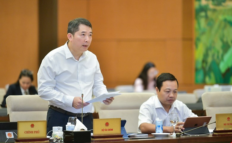 Thứ trưởng Bộ Tài chính Cao Anh Tuấn báo cáo tại phiên họp
