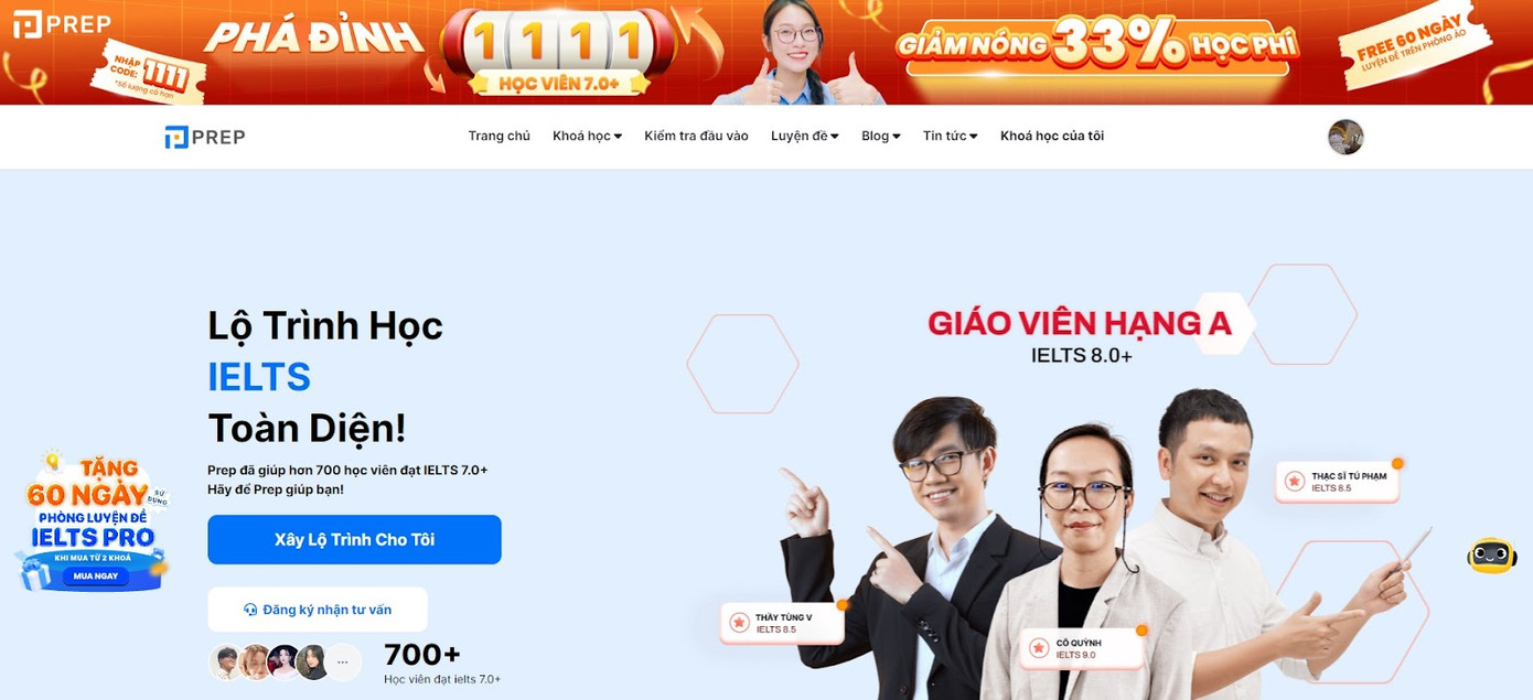 PREP - website tự học IELTS uy tín có đội ngũ giáo viên đều đạt đều đạt 8.0+ IELTS và giàu kinh nghiệm giảng dạy