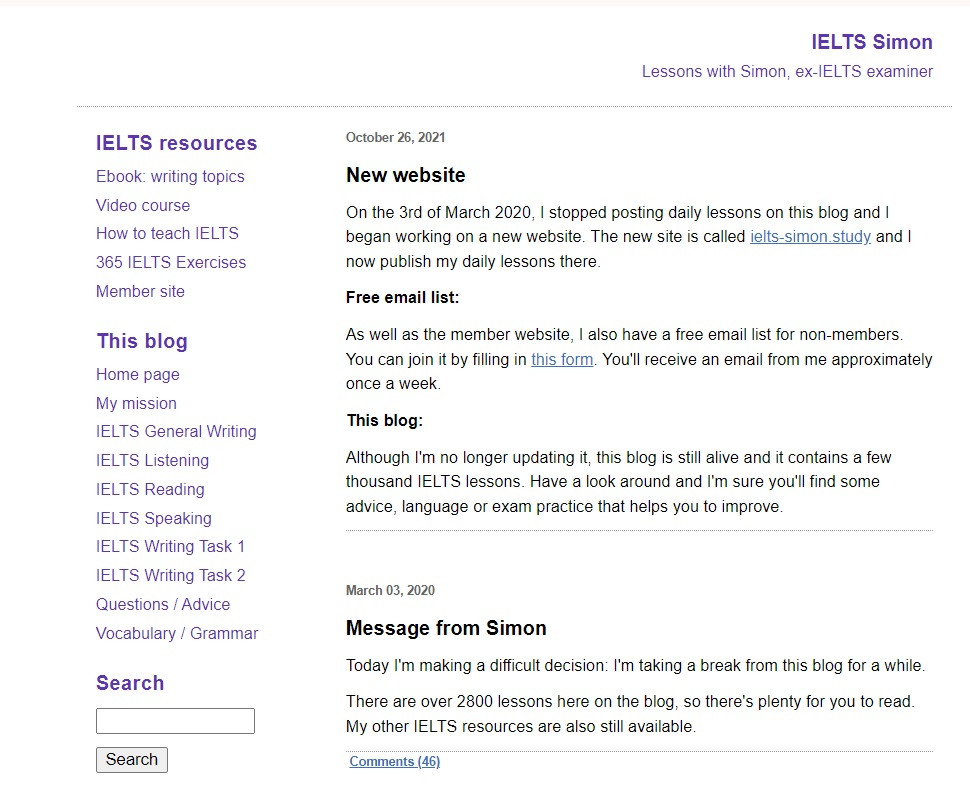 IELTS Simon - một trong các trang web tự học IELTS hay, quen thuộc với người học IELTS toàn thế giới
