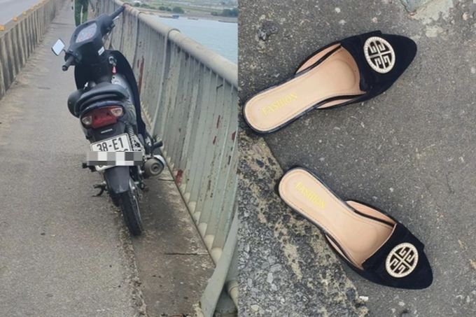 Chị H. để lại xe máy và dép trên cầu Gianh (Ảnh: H.T).
