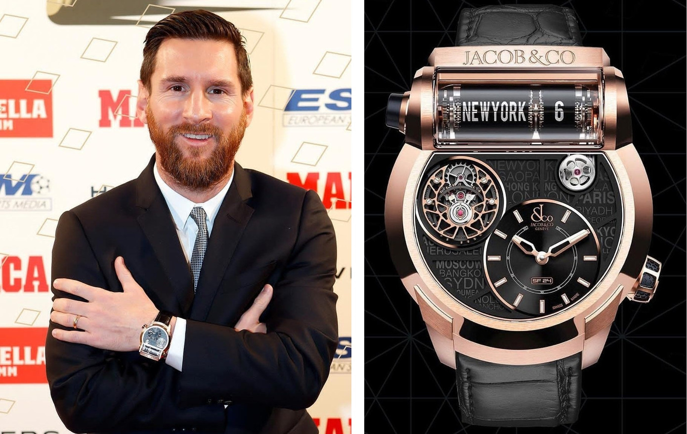 Grand Complication Epic SF24 Tourbillon Rose Gold phù hợp cho người hay di chuyển qua lại nhiều quốc gia như Messi. Ảnh: Twitter. Grand Complication Epic SF24 Tourbillon Rose Gold phù hợp cho người hay di chuyển qua lại nhiều quốc gia như Messi. Ảnh: Twitter.