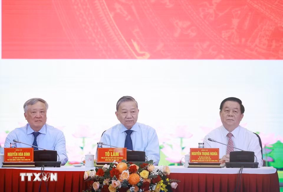 Tổng Bí thư Tô Lâm chủ trì buổi gặp mặt. (Ảnh: Thống Nhất/TTXVN)
