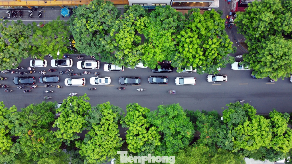 Các phương tiện tham gia giao thông trong những ngày hè được cây xanh che phủ trên nhiều tuyến phố của Thủ đô.