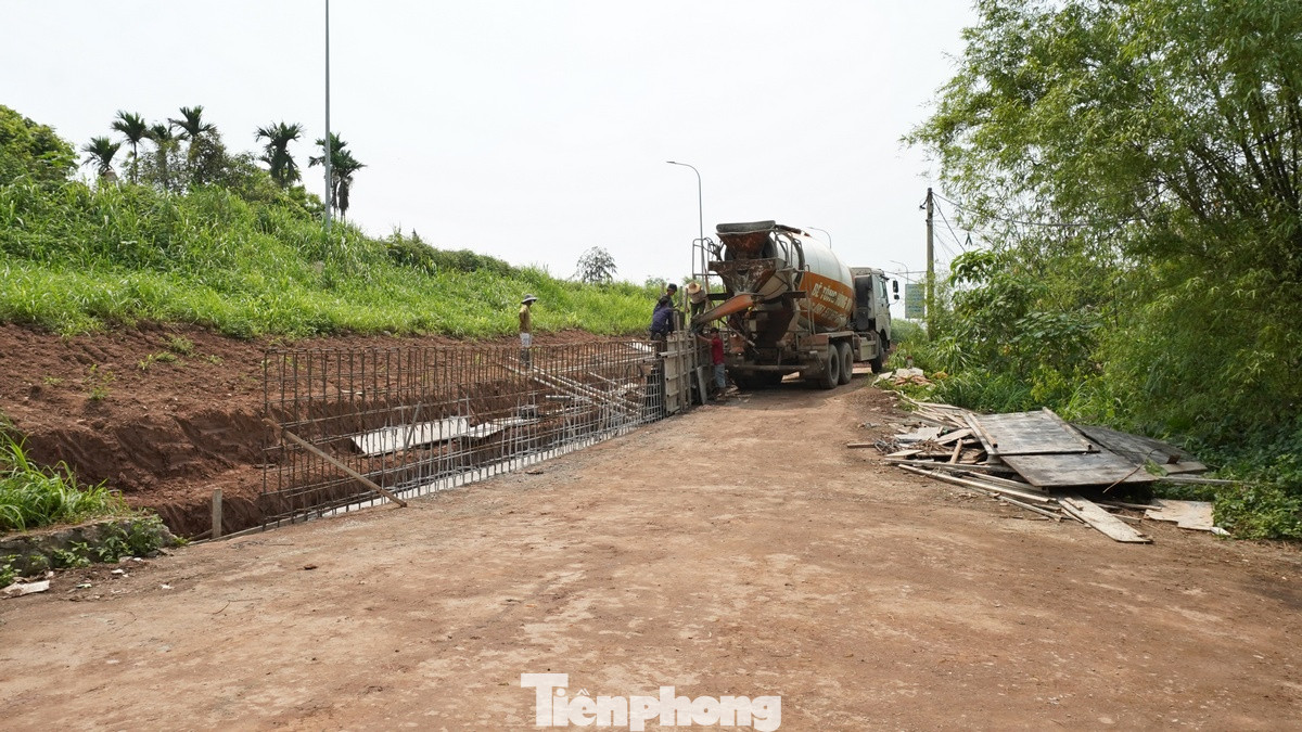 Một số đoạn của dự án đang được triển khai bê tông hóa phần chân đê.