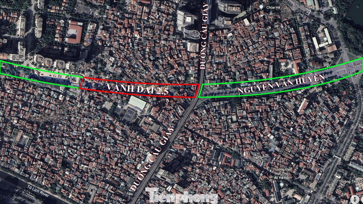 Sau 8 năm được phê duyệt, đoạn đường dài 420m (đoạn màu đỏ) vẫn dang dở, gây ùn tắc, ảnh hưởng đến việc di chuyển, sinh hoạt của người dân sống quanh khu vực của dự án.