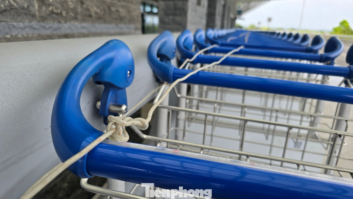 Xe đẩy hàng được neo, xích chặt phòng tránh gió bão YAGI.