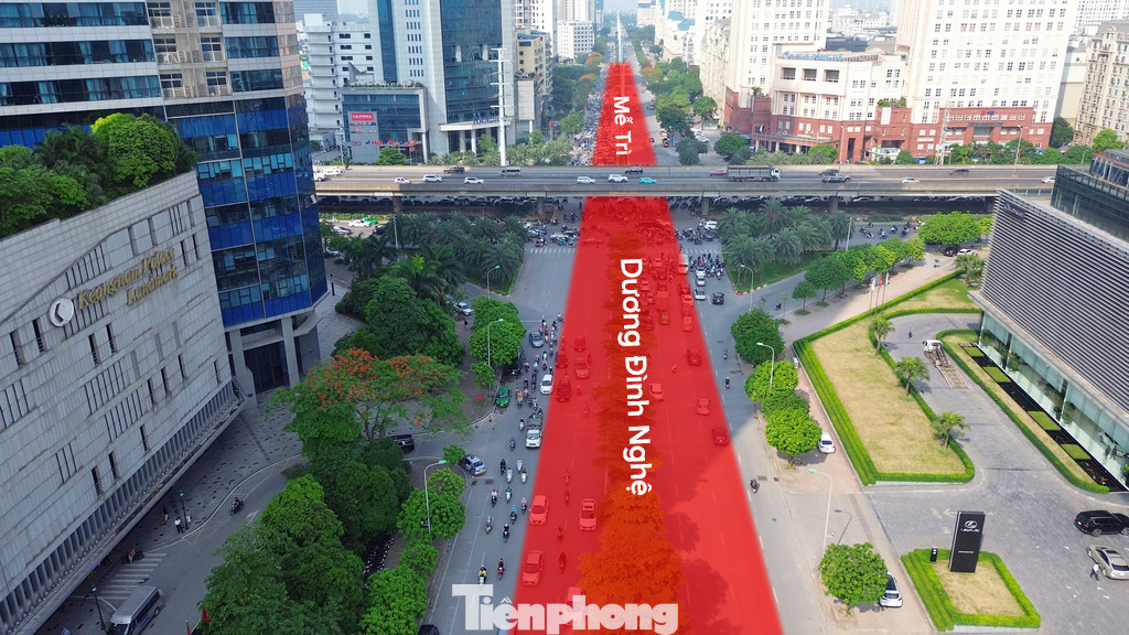 Điểm đầu hầm chui trên đường Mễ Trì sẽ cách vị trí nút giao khoảng 500m, điểm cuối trên đường Dương Đình Nghệ cách vị trí nút giao khoảng 500m. Để đảm bảo mặt đường đô thị hai bên hầm bố trí đủ 2 làn cơ giới và 1 làn hỗn hợp, cần xén một phần vỉa của đường Mễ Trì và Dương Đình Nghệ.