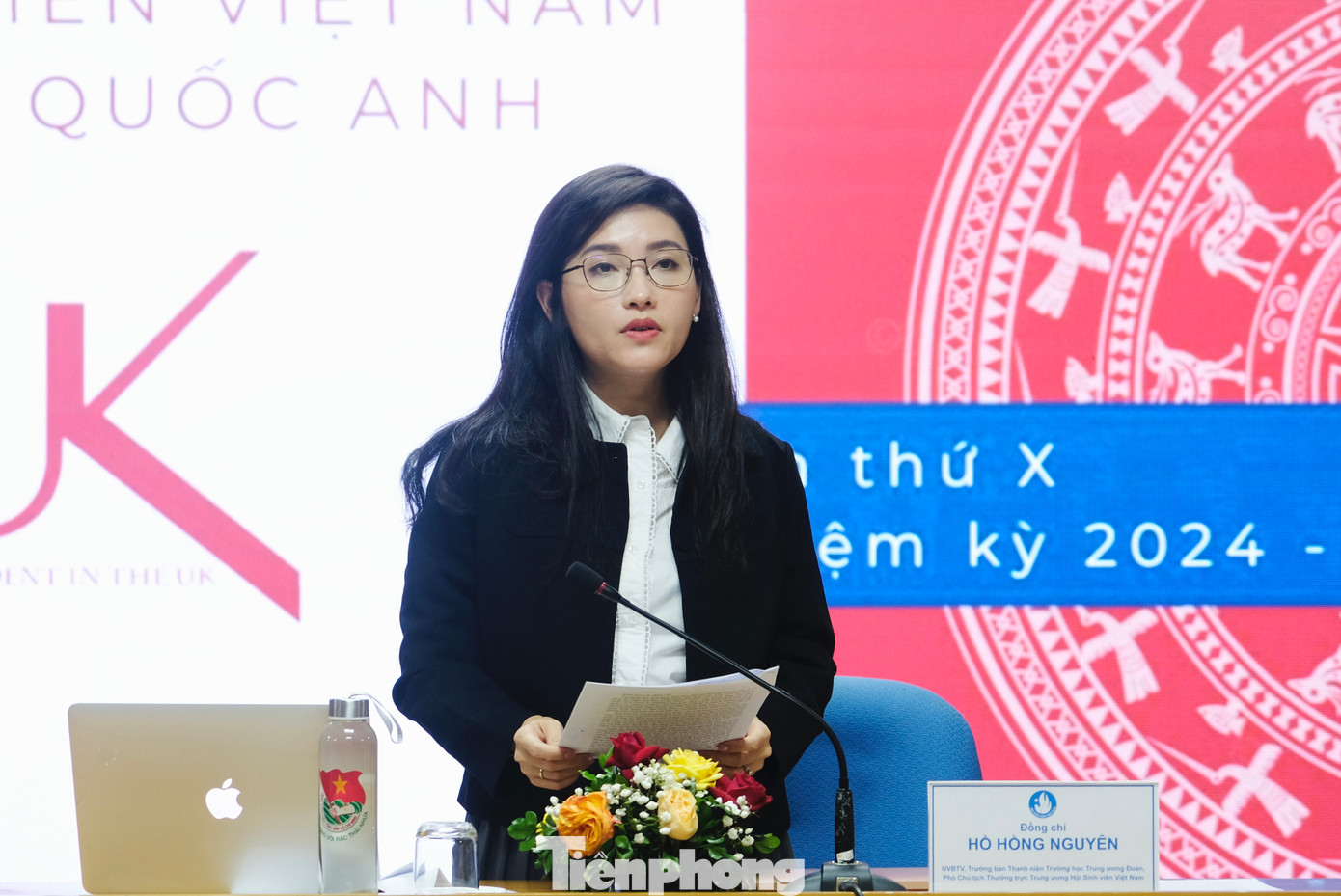 Chị Hồ Hồng Nguyên - Trưởng Ban Thanh niên Trường học T.Ư Đoàn, Phó Chủ tịch Thường trực T.Ư Hội SVVN phát biểu tại Đại hội. Ảnh: Châu Linh