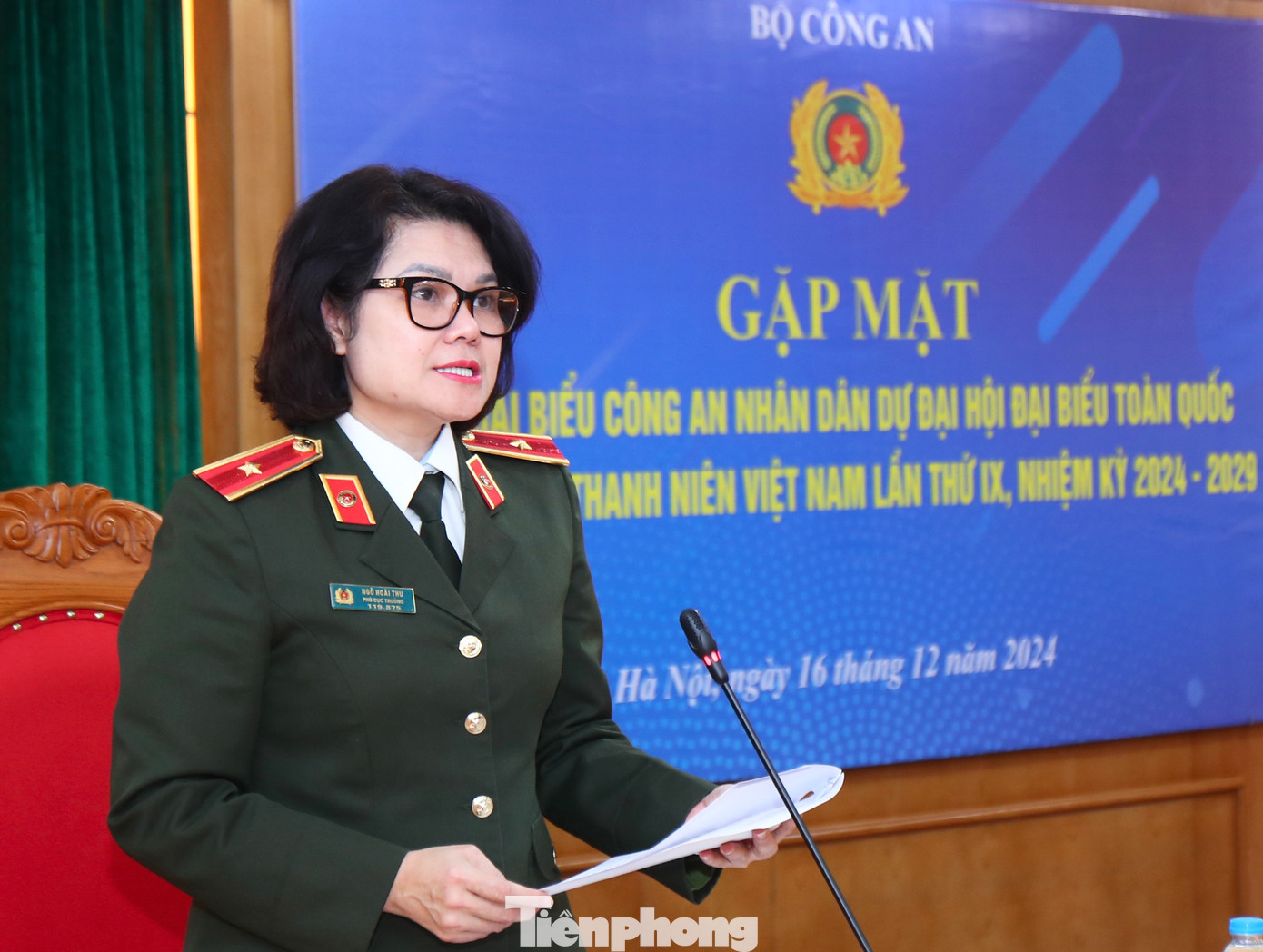 Thiếu tướng Ngô Hoài Thu - Phó Cục trưởng Cục Công tác đảng và công tác chính trị, Bộ Công an phát biểu tại buổi gặp mặt. Thiếu tướng Ngô Hoài Thu - Phó Cục trưởng Cục Công tác đảng và công tác chính trị, Bộ Công an phát biểu tại buổi gặp mặt.