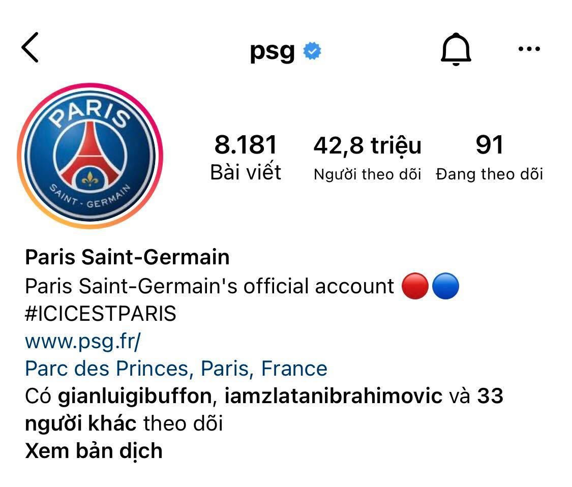 Instagram của PSG có số lượng người tăng đột biến Instagram của PSG có số lượng người tăng đột biến