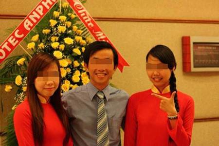 Nguyễn Thành Trung (giữa) và Lê Thị Thúy Hằng (bên phải)