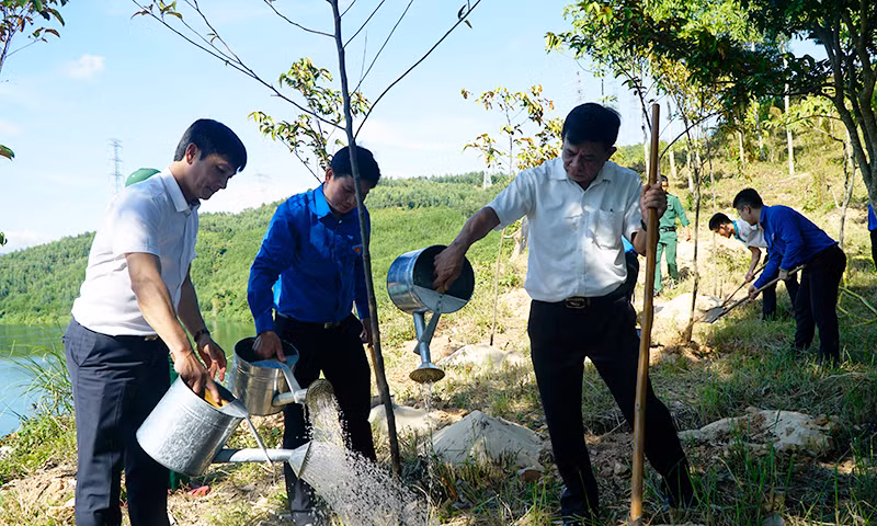 Các đại biểu trồng và chăm sóc cây sau lễ phát động. Các đại biểu trồng và chăm sóc cây sau lễ phát động.