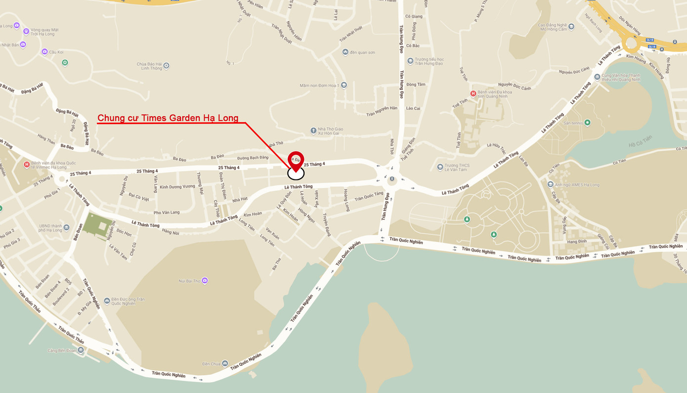 Vị trí Chung cư Times Garden Hạ Long tại phường Bạch Đằng, tỉnh Quảng Ninh. Ảnh: Google Maps.