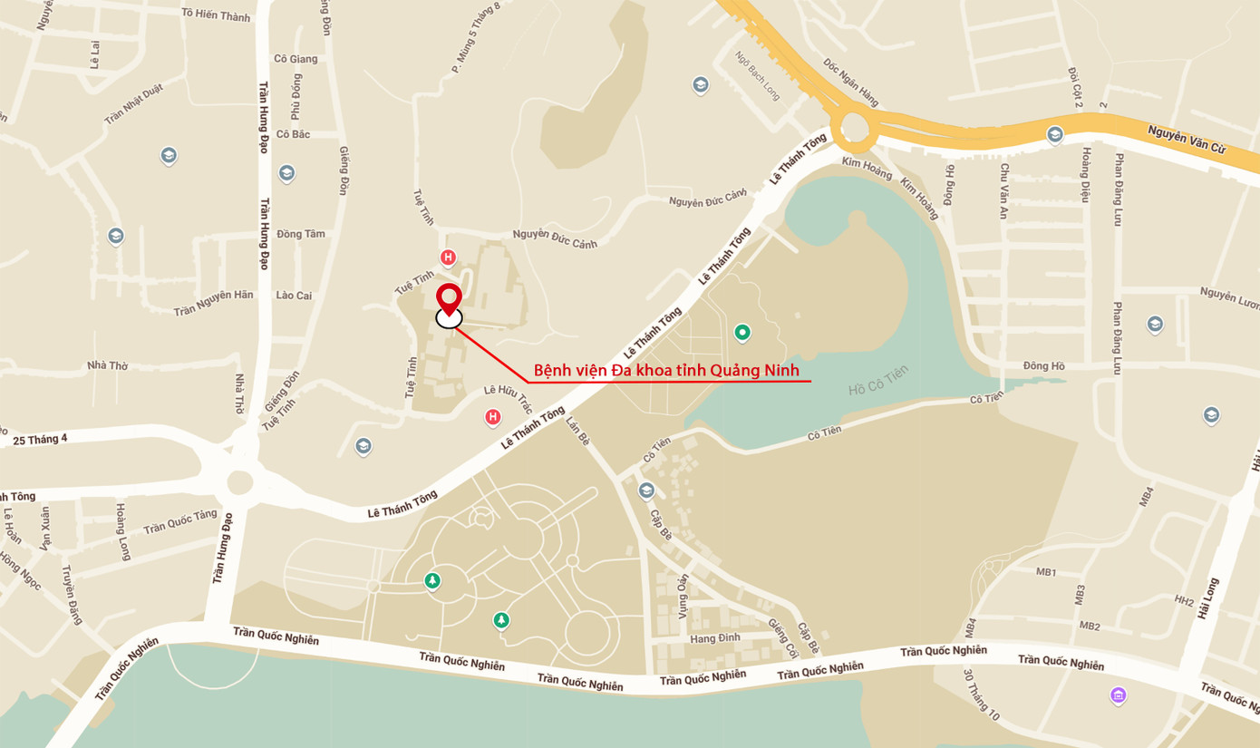 Bệnh viện Đa khoa tỉnh Quảng Ninh nằm trên quả đồi thuộc phường Bạch Đằng, thành phố Hạ Long. Ảnh: Google Maps.