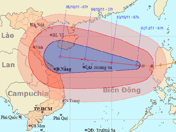 Đường đi và vị trí cơn bão số 6