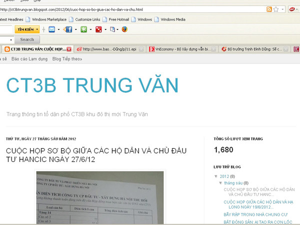 Blog ct3btrungvan.blogspot.com được cư dân lập để tố Cty Hạ Long. Blog ct3btrungvan.blogspot.com được cư dân lập để tố Cty Hạ Long