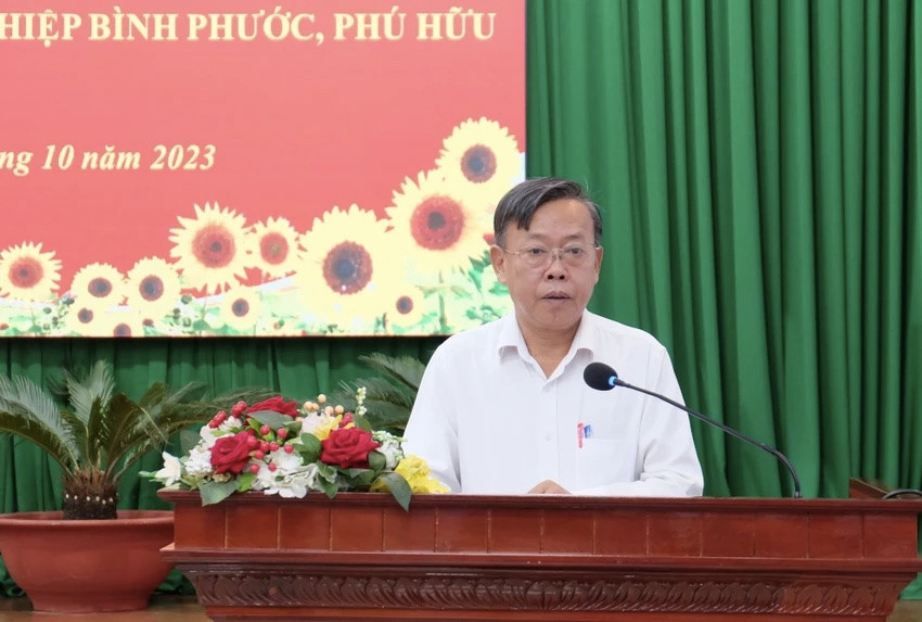 Bí thư Thành ủy TP Thủ Đức Nguyễn Hữu Hiệp phát biểu tại buổi sơ kết. Ảnh: THANH THÙY