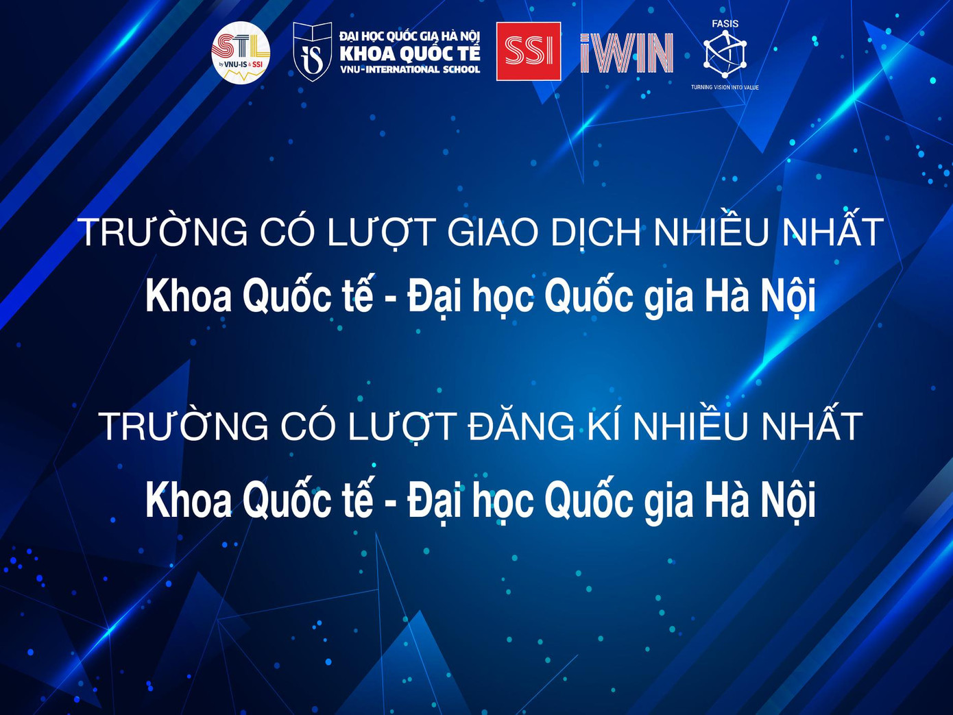 Khoa Quốc tế - Đại học Quốc gia Hà Nội đứng đầu về số lượng sinh viên tham gia. Khoa Quốc tế - Đại học Quốc gia Hà Nội đứng đầu về số lượng sinh viên tham gia.