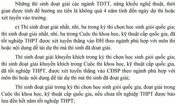Học sinh hưởng ưu tiên trong quy chế tuyển sinh của Bộ GD&amp;ĐT.