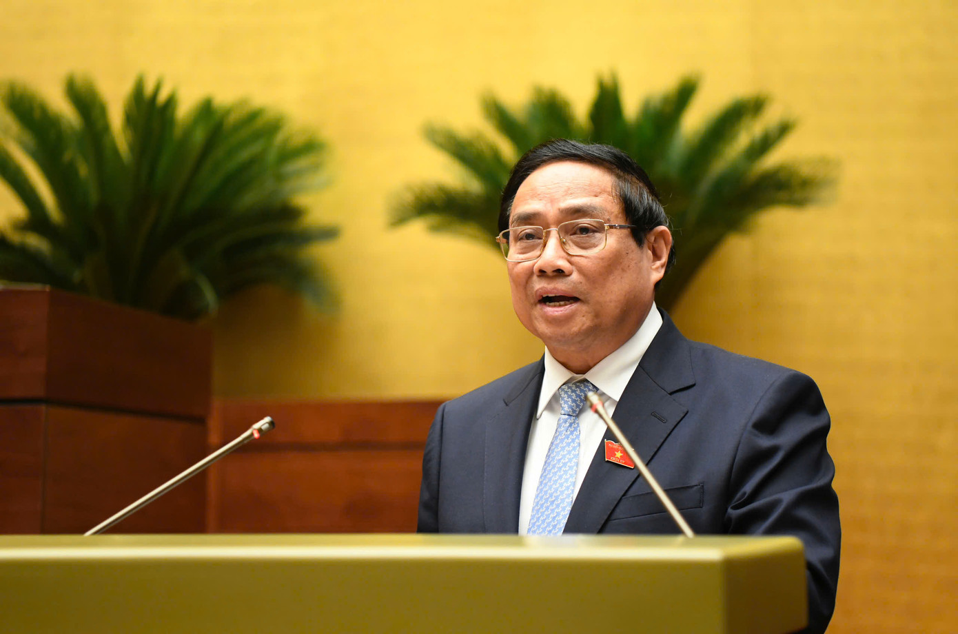 Thủ tướng Chính phủ Phạm Minh Chính báo cáo tại phiên khai mạc Quốc hội. Ảnh: Như Ý Thủ tướng Chính phủ Phạm Minh Chính báo cáo tại phiên khai mạc Quốc hội. Ảnh: Như Ý