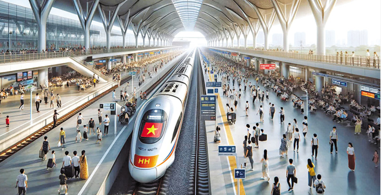 Phối cảnh đường sắt tốc độ cao trên trục Bắc - Nam.