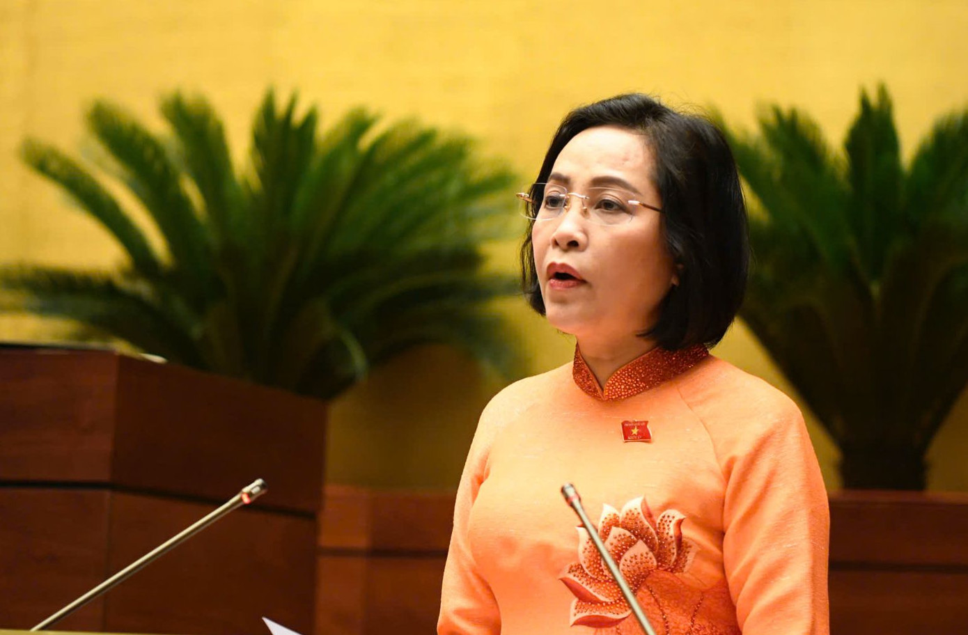 Phó Chủ tịch Quốc hội Nguyễn Thị Thanh trình bày tờ trình. Ảnh: QH