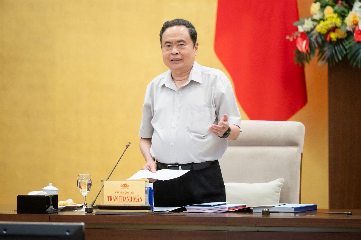 Chủ tịch Quốc hội Trần Thanh Mẫn phát biểu tại cuộc làm việc. Ảnh: QH Chủ tịch Quốc hội Trần Thanh Mẫn phát biểu tại cuộc làm việc. Ảnh: QH