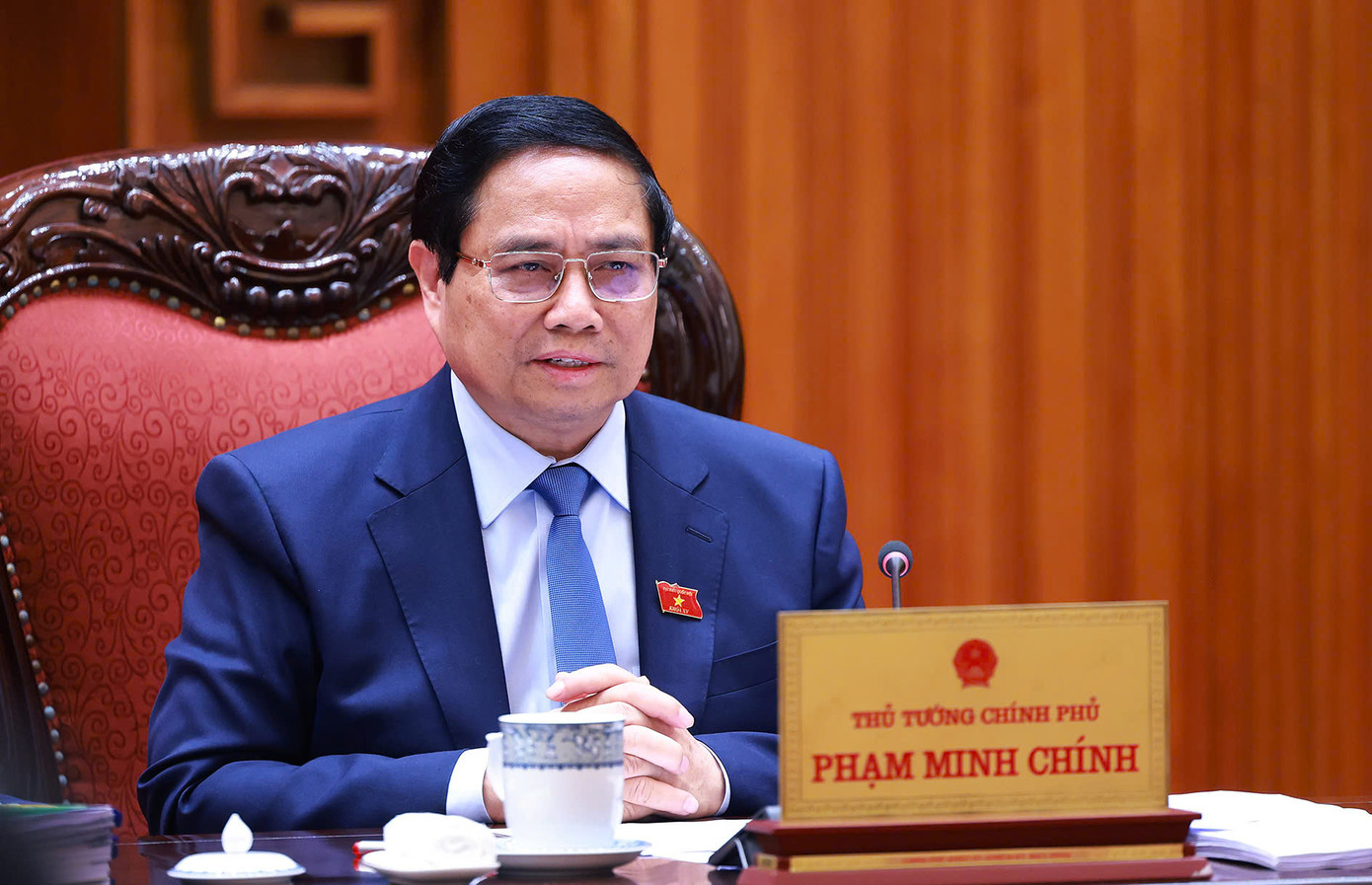 Thủ tướng Phạm Minh Chính phát biểu tại cuộc họp. (Ảnh: VGP) Thủ tướng Phạm Minh Chính phát biểu tại cuộc họp. (Ảnh: VGP)